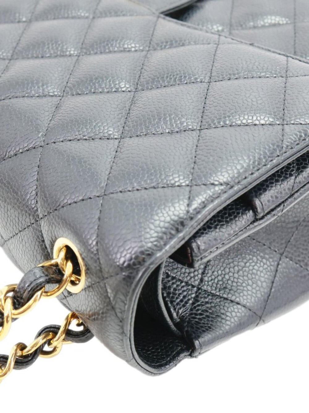 Chanel  Classic Double Flap Jumbo Quilted Caviar Leather Shoulder Bag Black - Picture 10 of 15
